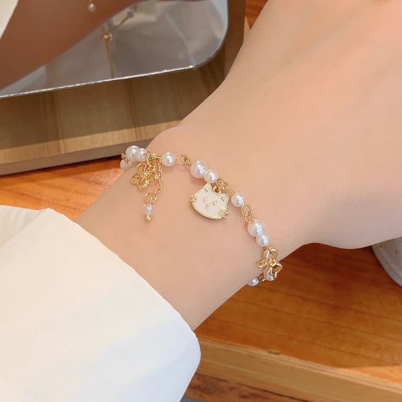 Vòng tay dây rút hình mèo hoa mai dễ thương thời trang dành cho nữ