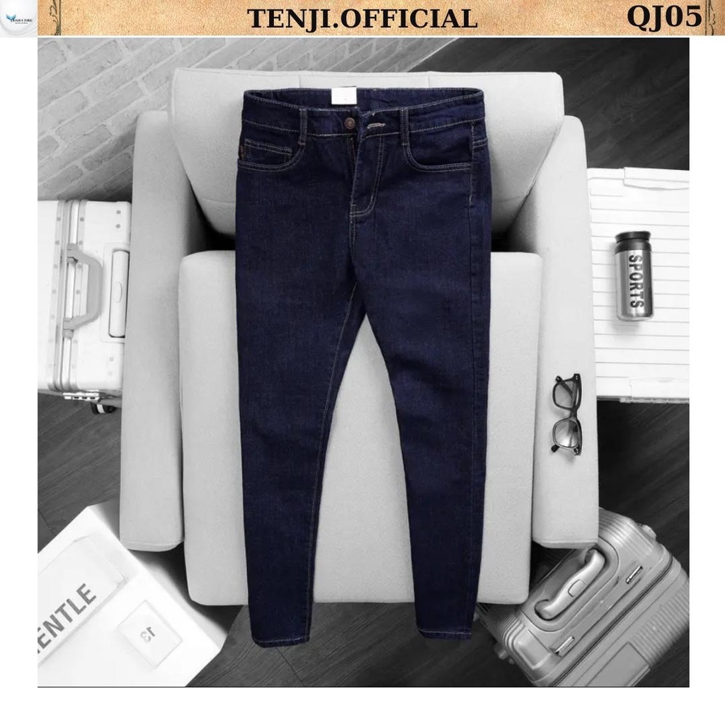 Quần jean nam xanh TENJI QJ40 chất bò họa tiết trơn cá tính kiểu dáng kinny size 28-32+34