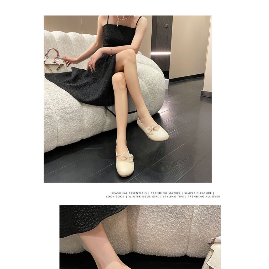 Giày Búp Bê Đế Mềm Mỏng Đính Nơ Phong Cách Pháp