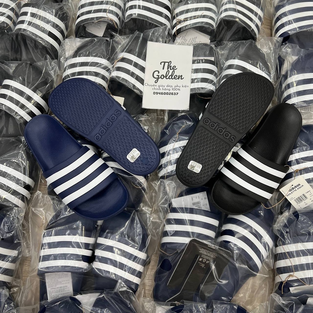 Dép Adidas Aqua Thể Thao Thời Trang Màu Đen Sọc Trắng & Xanh Navy Sọc Trắng Nam Nữ Chính Hãng F35543 / F35542