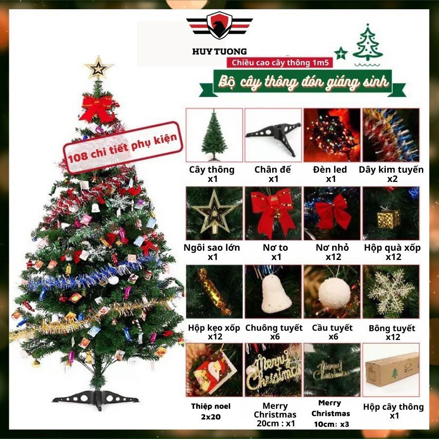 CÂY THÔNG đầy đủ phụ kiện kèm 10m led trang trí