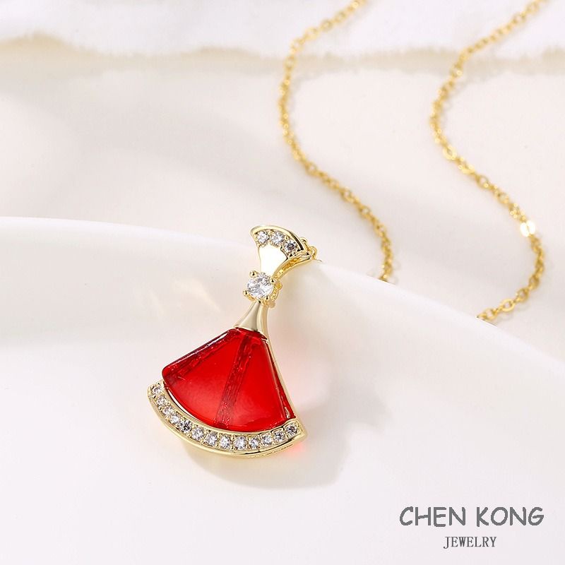 Vòng cổ Mạ Vàng 18k Mặt Hình Quạt Đính Đá Zircon Thời Trang CNE30