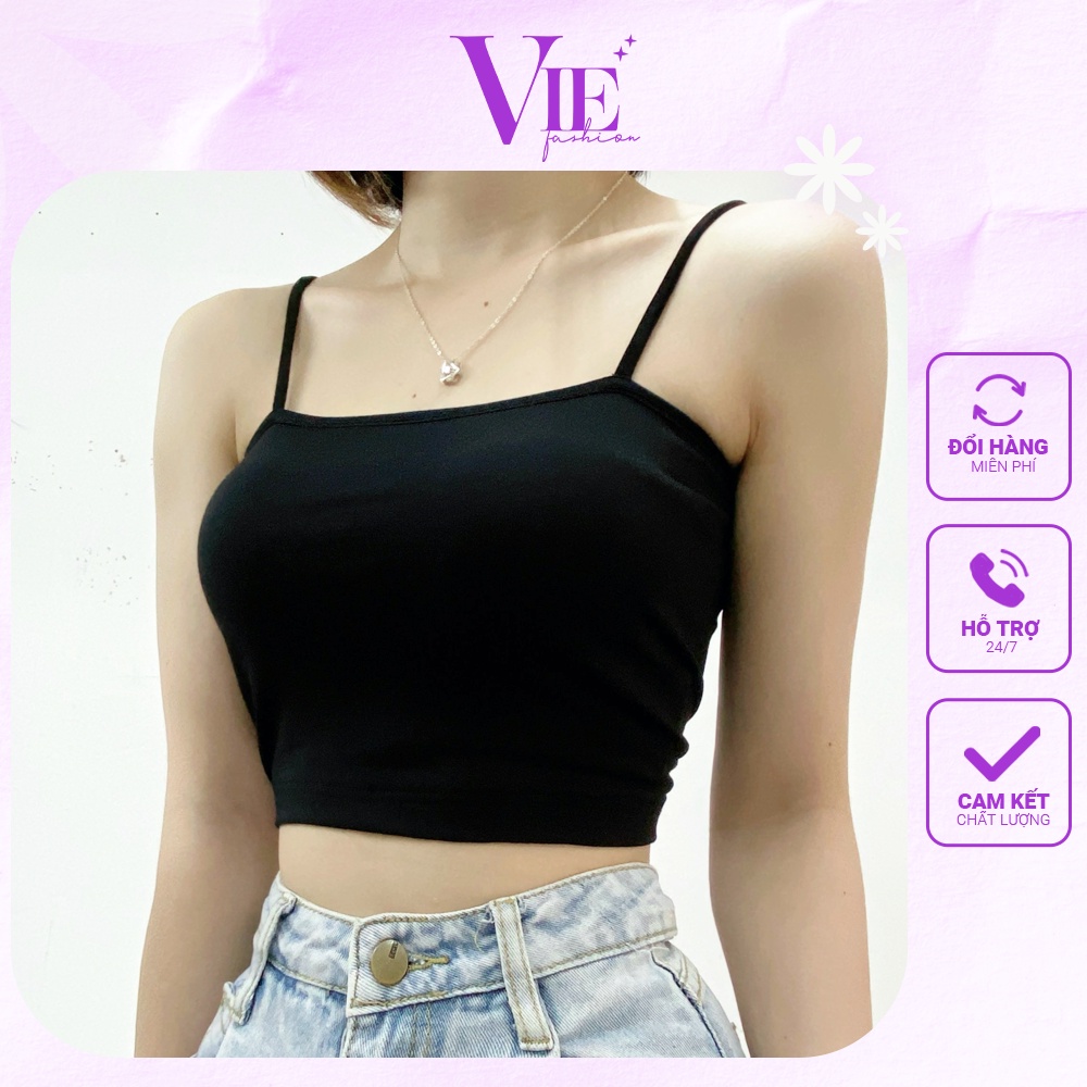Áo 2 dây croptop VIE fashion vải cotton dáng ôm, không đệm ngực. Áo dây body co giãn tốt mã 2208-04