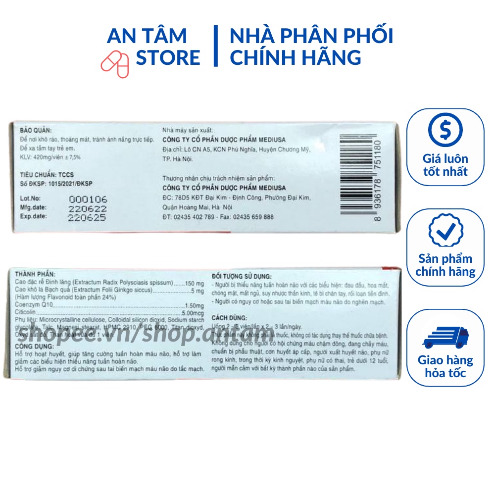 Viên uống Hoạt huyết dưỡng não Citicolin