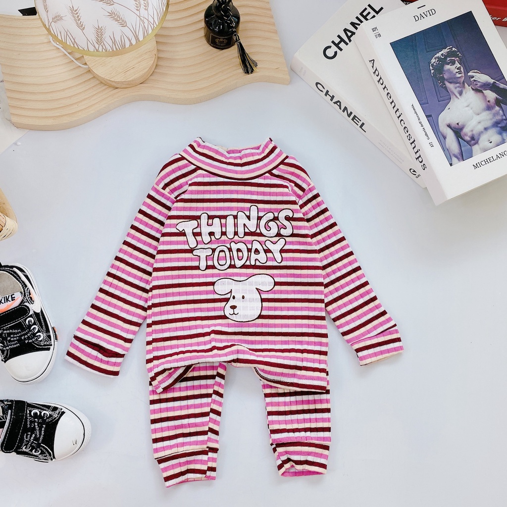 Bộ thu đông cho bé Sơ sinh chất len tăm kẻ Đồ bộ Bé gái Bé trai_Bộ dài tay thu đông cho bé