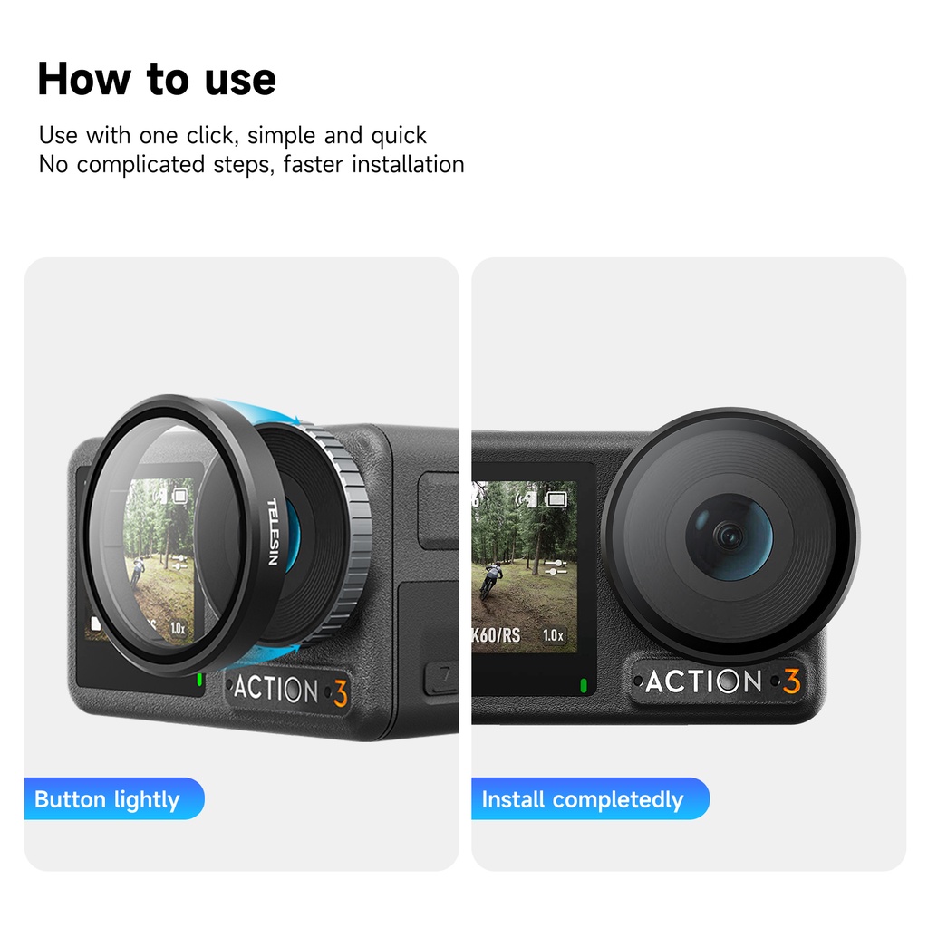 Bộ lọc ống kính telesin cpl nd8 nd16 nd32 khung hợp kim nhôm cho dji action 3 action 4 nd cpl ống kính hành động phụ kiện máy ảnh