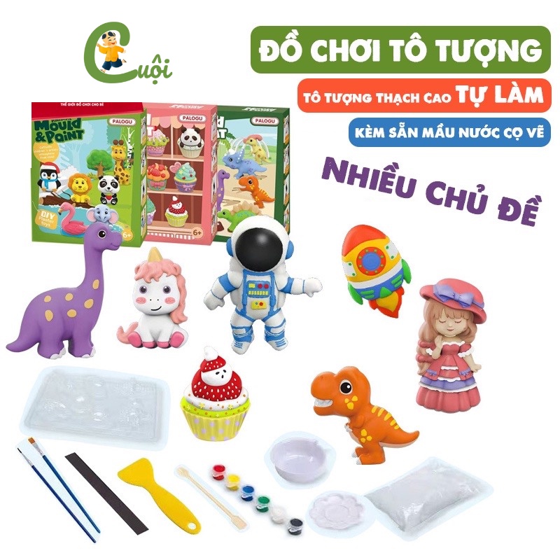 Đồ chơi trẻ em, đồ chơi tô tượng thạch cao tự làm kèm khuôn màu nước và cọ vẽ, nhiều chủ để cho bé lựa chọn Cuội Store