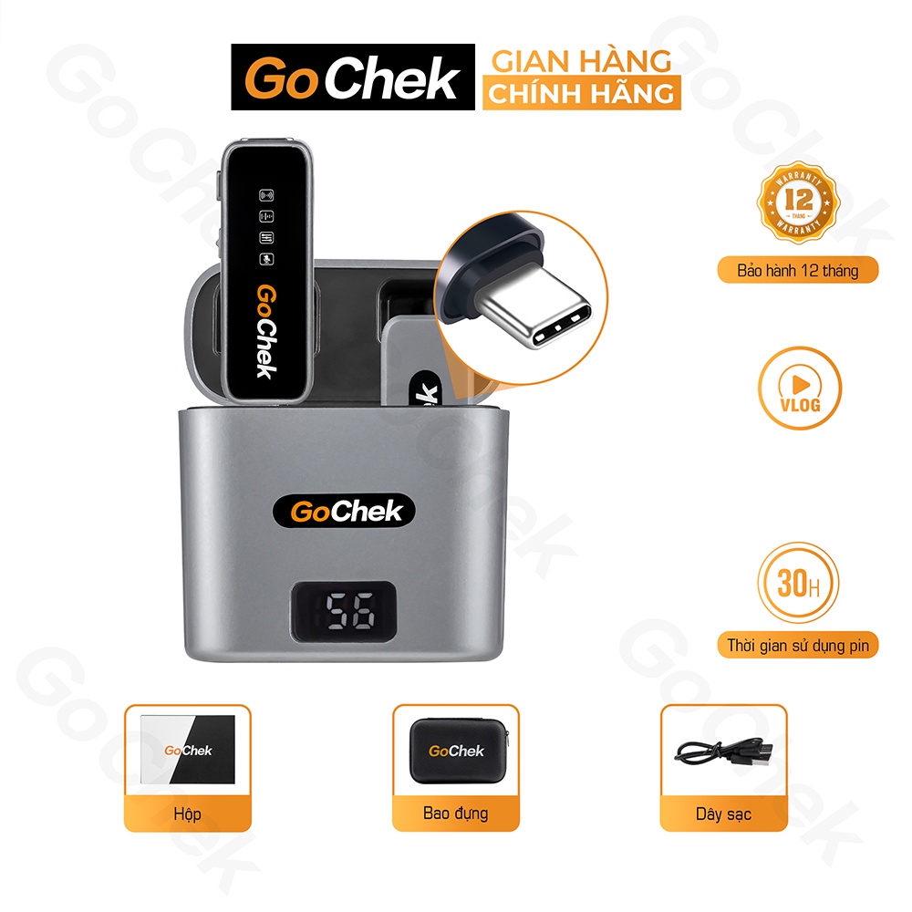 Micro thu âm không dây GoChek kèm Dock sạc lọc tạp âm khi live/quay video/ ghi âm cho điện thoại/máy tính GC-C/D ULTRA