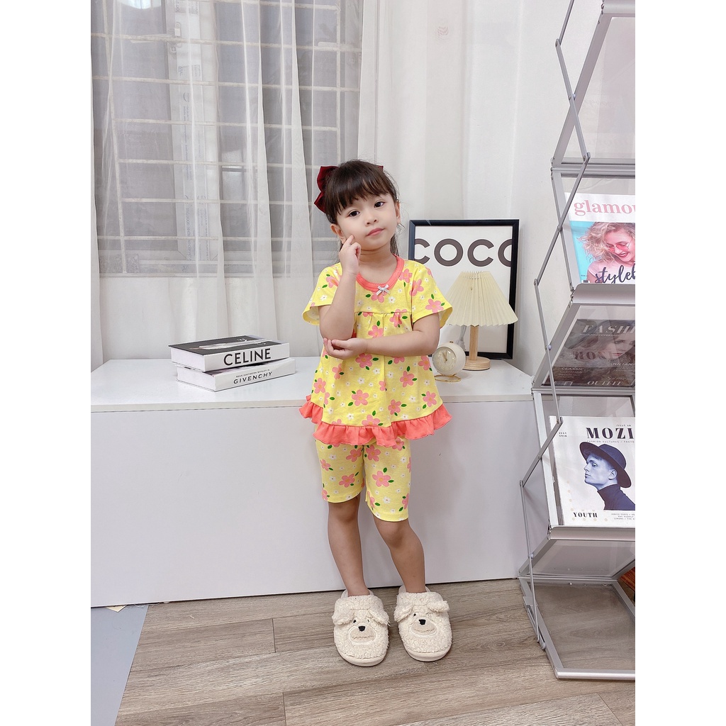 Đồ bộ Carter's BABY DOLL 2023 CHO BÉ-Màu vàng họa tiết hoa đỏ