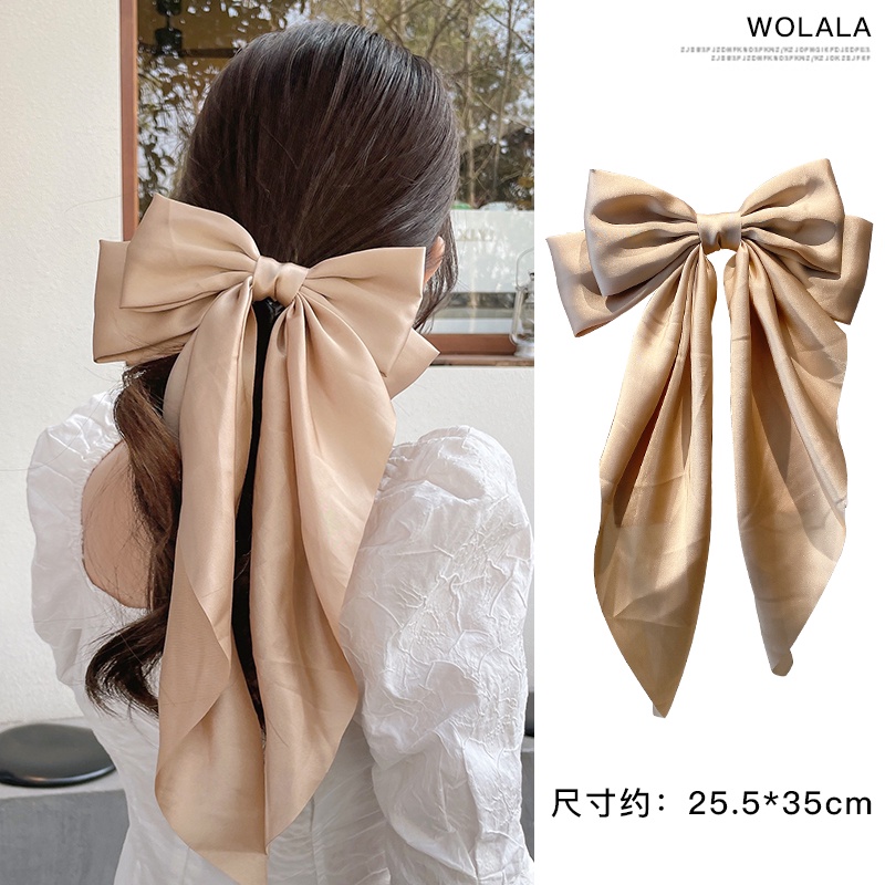 Kẹp Tóc Hình Nơ Lớn Bằng Ruy Băng Dài Thanh Lịch Cho Nữ