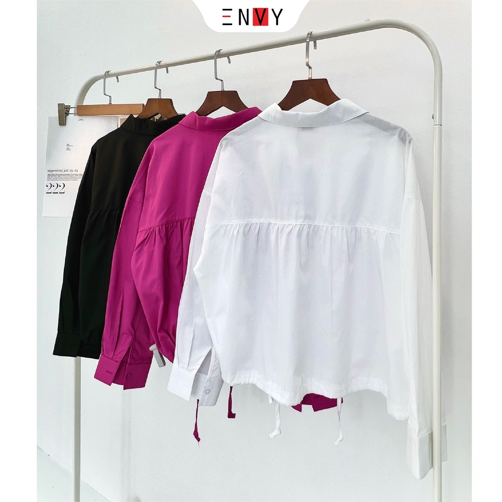 Áo sơ mi nữ cotton rút dây ENVY S226 dáng lửng dễ thương