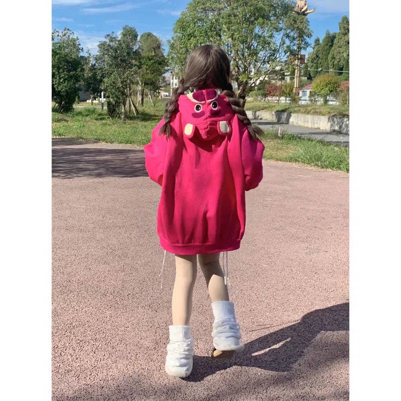 Áo Khoác Nỉ Dáng Rộng In Hình Gấu Dễ Thương Thời Trang Mùa Thu Đông Nhật Bản
