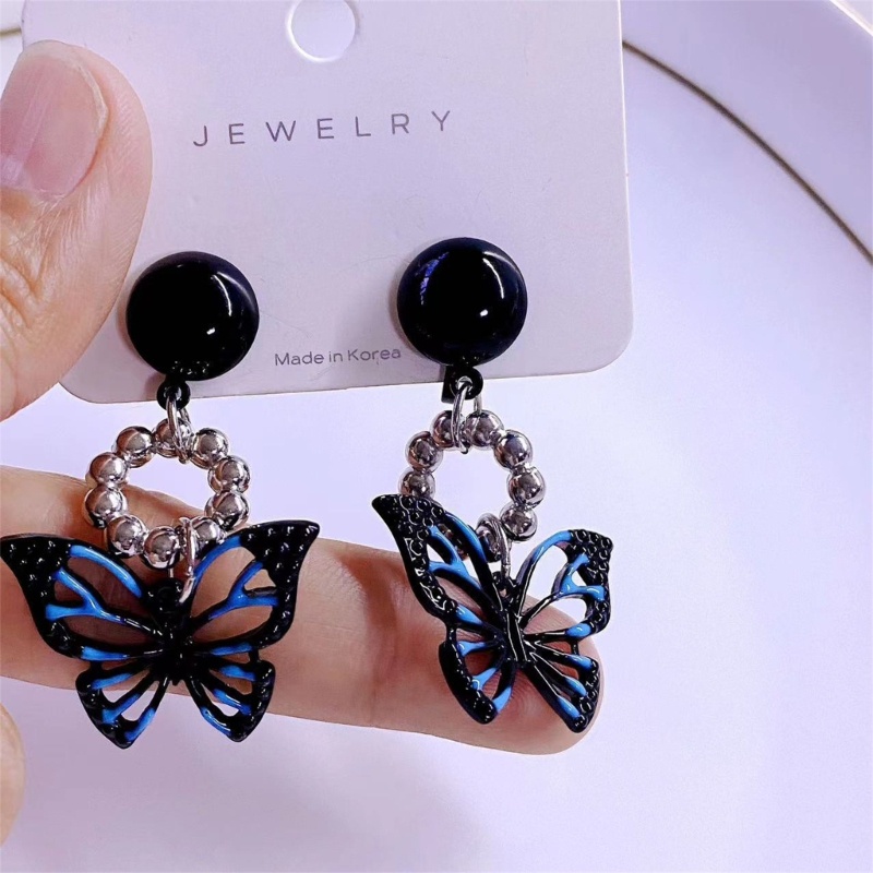 Bông Tai Dáng Dài Hình Bướm Màu Đen Thời Trang Sang Trọng Cho Nữ