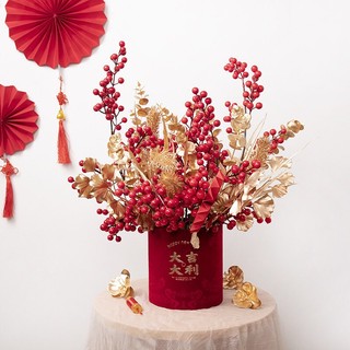 Cành đào đông đỏ quả cherry trang trí đào Tết, trang trí nhà cửa