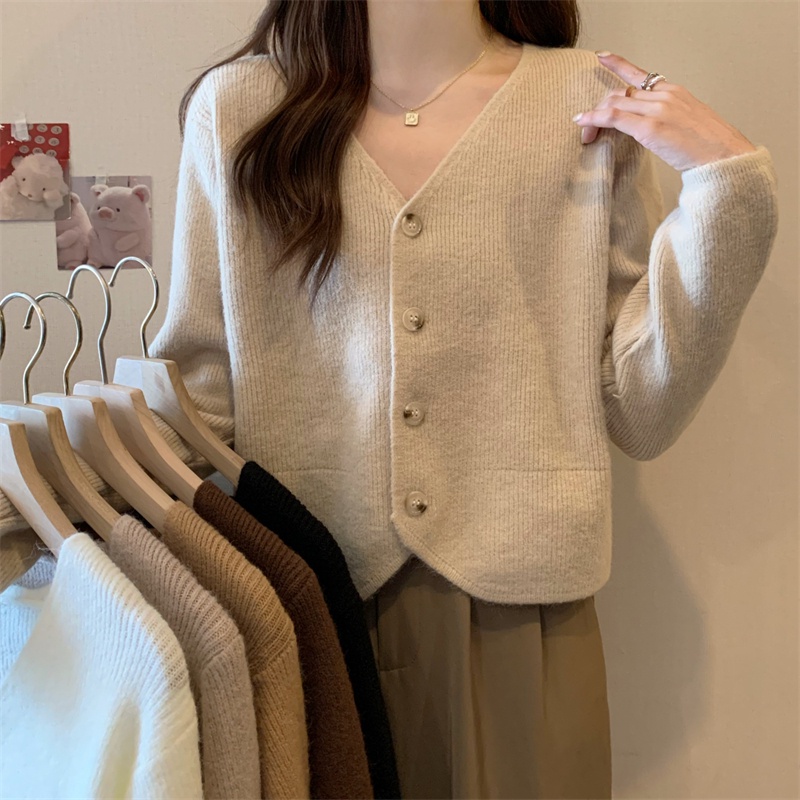ZHELIHANGFEI Áo Khoác Len Cardigan Tay Dài Cổ Chữ V Thời Trang Cho Nữ