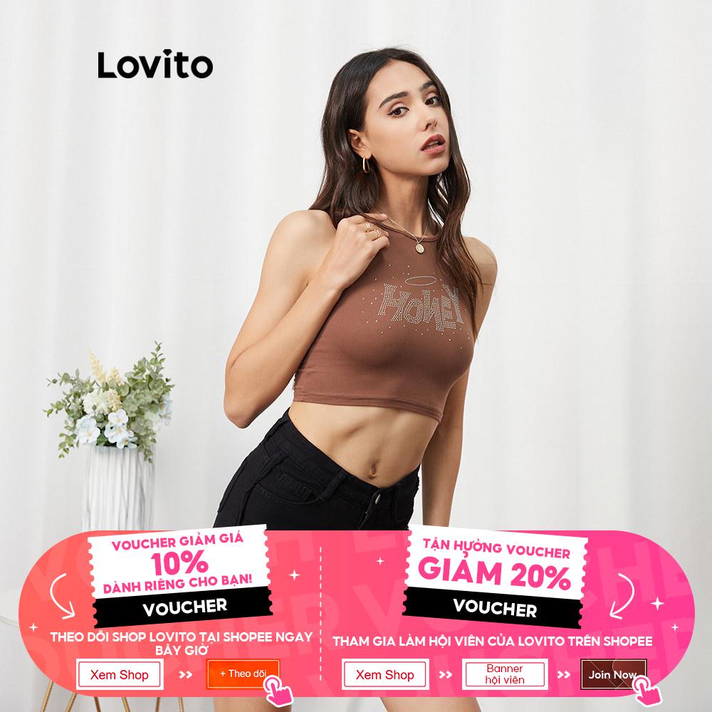 110QL 1123QH-[Gợi ý từ KOL] Áo croptop in chữ Lovito L07123 (Cà phê) | BigBuy360 - bigbuy360.vn