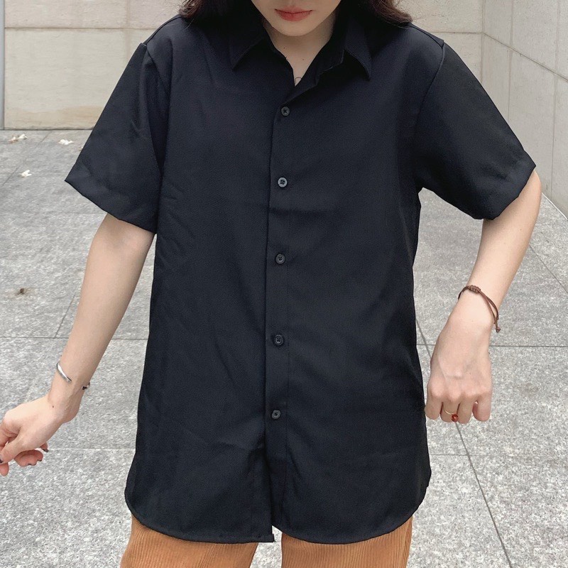 Áo Sơ Mi TRƠN BASIC Tay Lỡ màu TRẮNG/ĐEN  Nam nữ unisex  Áo sơmi Vải COTTON Form Rộng JEJUL