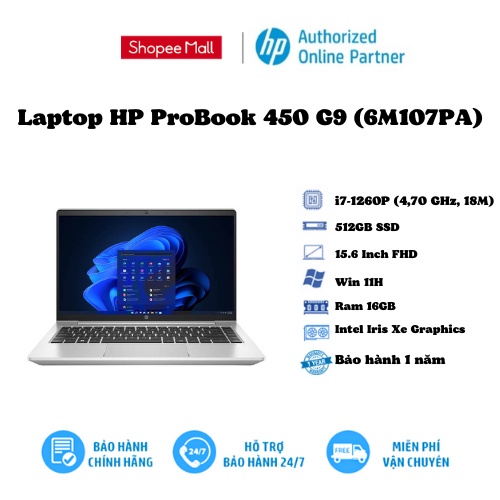 Laptop HP ProBook 450 G9 / Bạc/ Intel Core i7-1260P