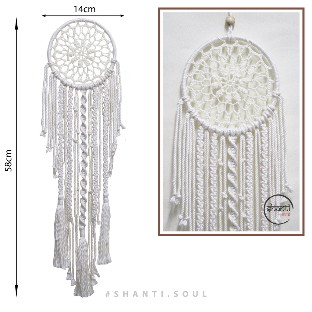 Dreamcatcher màu trắng phối len, trang trí tường phòng ngủ