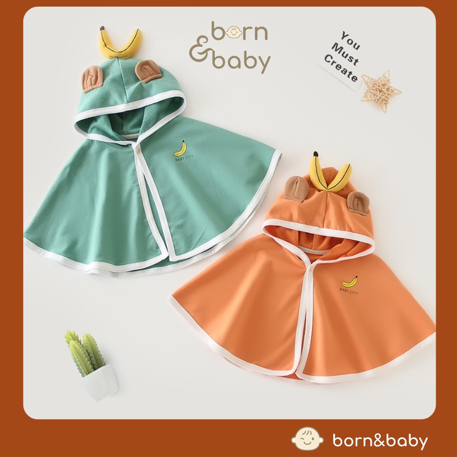 Áo choàng cánh dơi chống nắng cho bé gái trai màu xanh cam hình quả chuối dễ thương Bornbaby C002