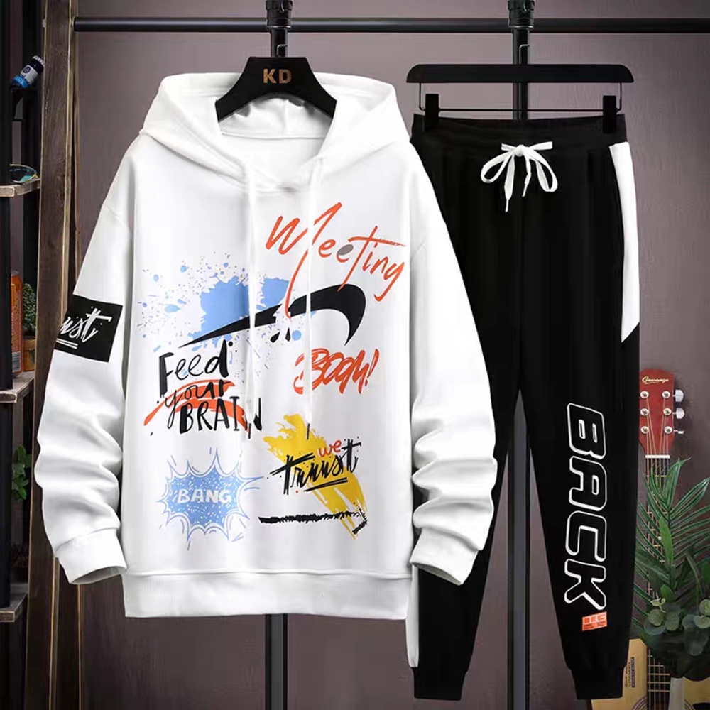 Bộ quần áo hoodies nam SOZO in phối chữ meeting dáng thể thao - SET NAM 90000200C