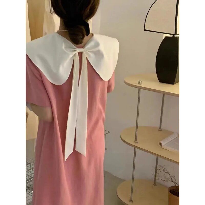 Đầm Đen Cổ Búp Bê Dáng Rộng Phối Màu Tương Phản Thời Trang Mùa Hè Xinh Xắn Cho Nữ