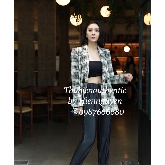 (Sẵn size M)Áo vest xám kẻ caro đen dáng dài ZARA chính hãng(kèm ảnh thật)