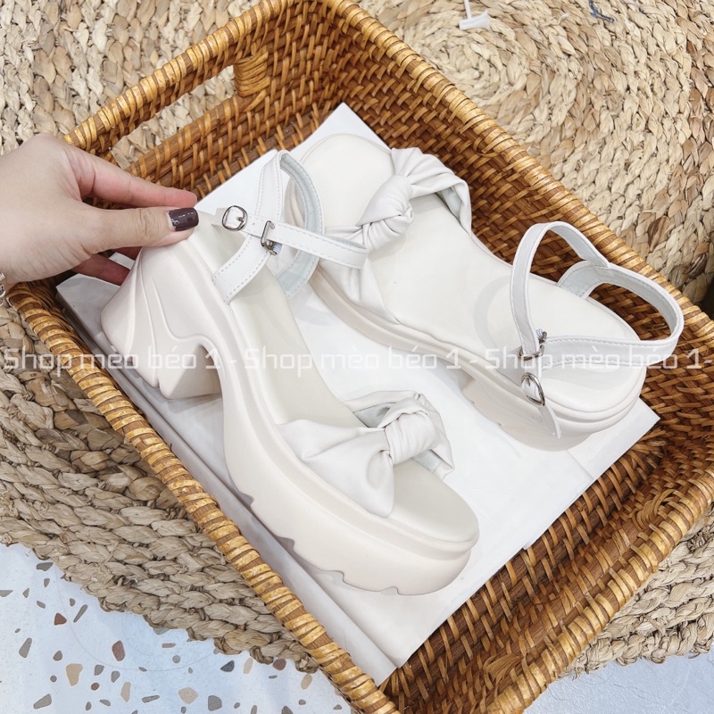 Sandal quai xoắn ngang gót trụ fullbox hàng quảng châu cao cấp