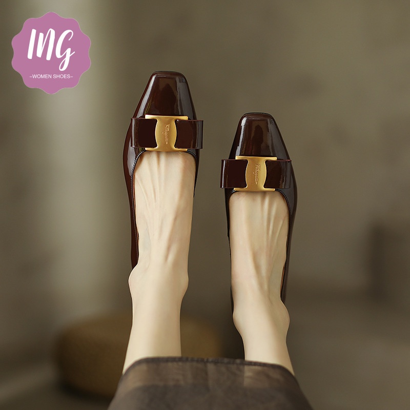 Giày Búp Bê Da Bóng Đính Nơ Phong Cách Thời Trang Cho Nữ