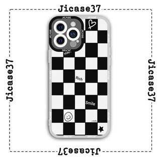 Ốp lưng iphone và samsung xiaomi oppo cạnh vuông Jicase caro trắng đen 