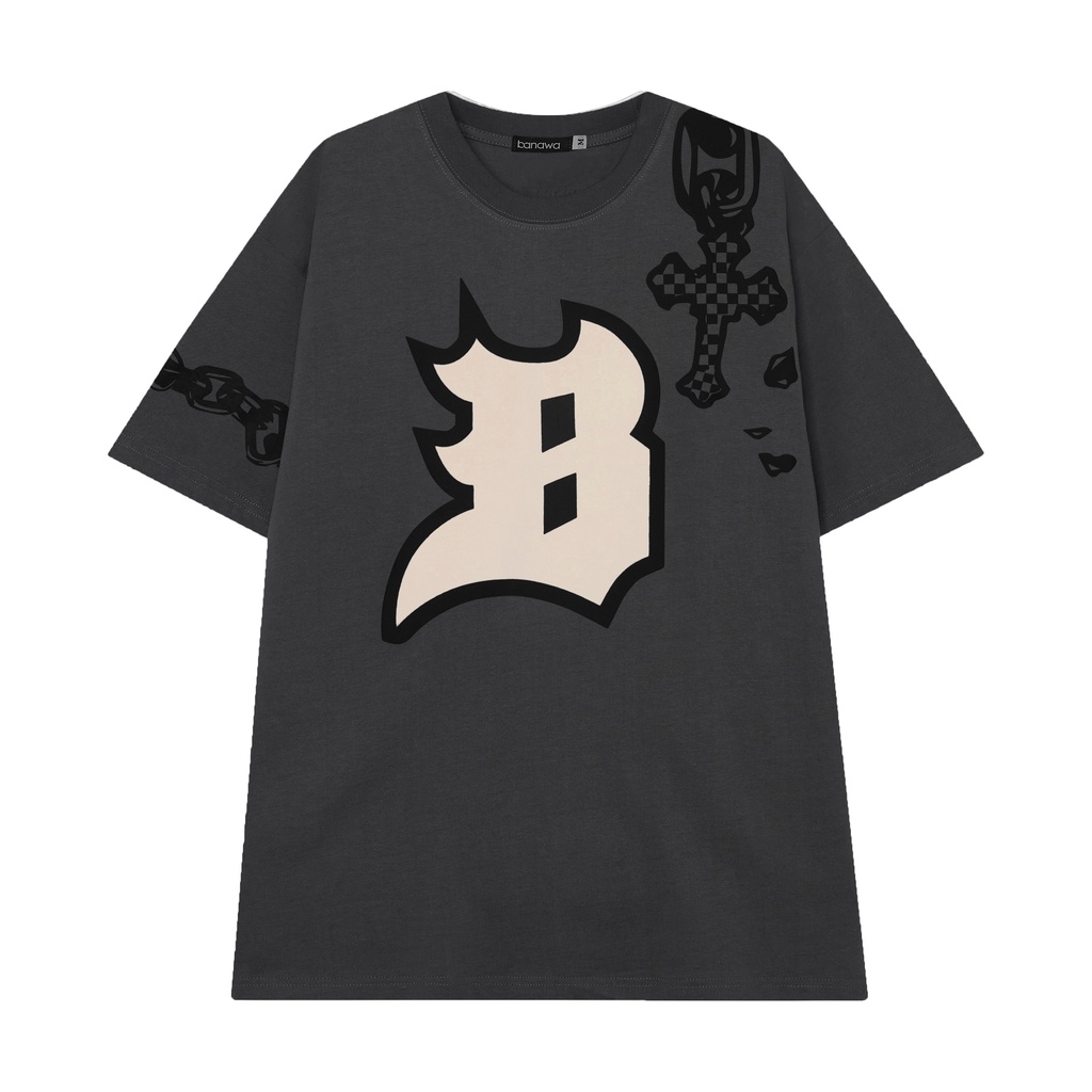 Áo thun Local Brand Banawa áo phông cotton oversize tay lỡ nam nữ unisex - Chain Tee - Màu Xám Đậm