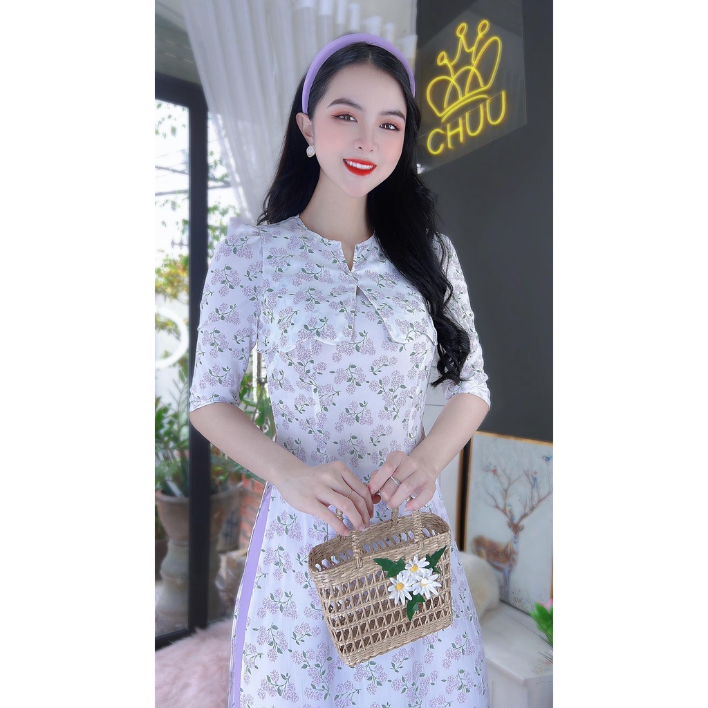 Áo dài hoa cách tân nữ cổ lượn sóng CHUU AD8083 - không kèm quần