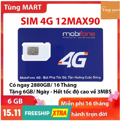 Sim 4g Mobifone 16MAX90 trọn gói 16 tháng không cần nạp tiền,có ngay 6GB 1 ngày,nghe gọi bình thường, 12MDT50 - 24FD50HN