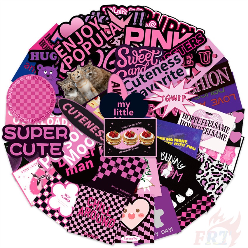 Set 55 Món Đồ Chơi Chất Lượng Cao ❉ Hình Dán Màu Hồng Y2K Slang Series 01 ❉ Sticker Dán Tường Chống Thấm Nước Họa Tiết Doodle Hợp Thời Trang