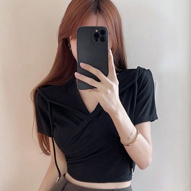 Áo thun nữ JSC ngắn tay cổ chữ V vạt chéo ngực lớn thời trang gợi cảm