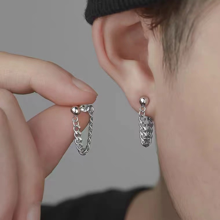 Bông Tai Dạng Móc Xích Bằng Thép Không Gỉ Phong Cách Hip Hop Cho Nữ