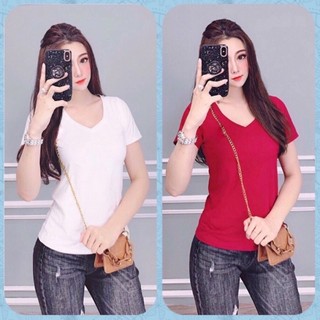 ÁO THUN THÁI NỮ CỔ TIM TRƠN TAY NGẮN CAO CẤP