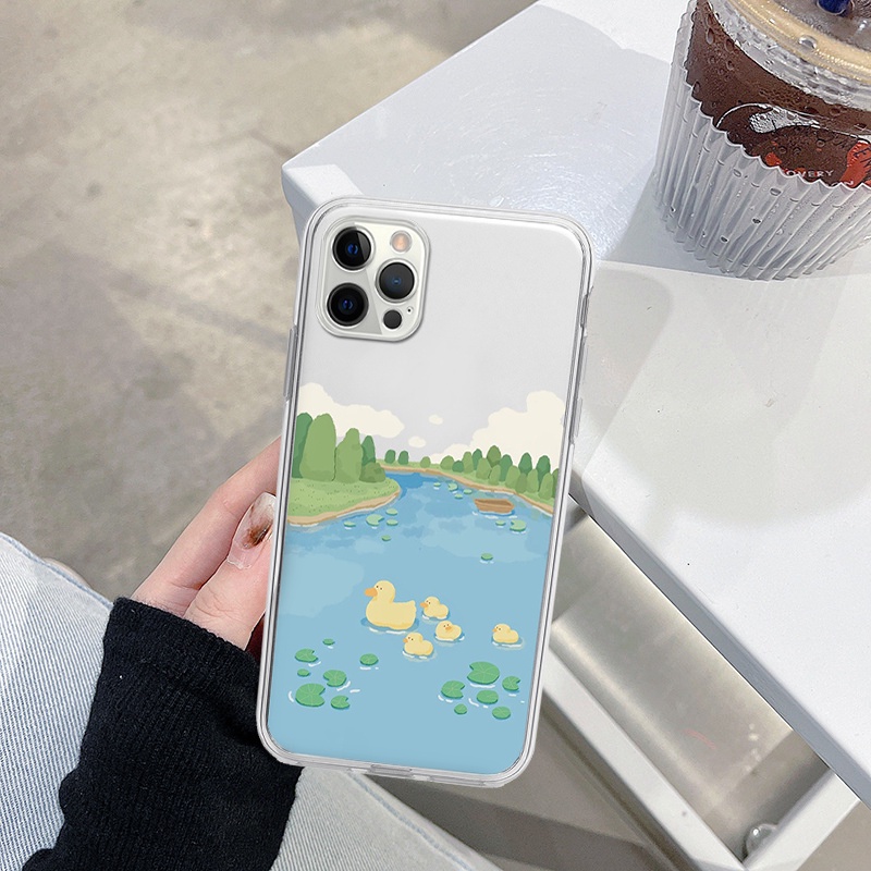 Ốp bảo vệ cam iphone đàn vịt dạo bơi vuông chống sốc 6/6plus/6s/6splus/7/7plus/8/8plus/x/xr/xs/11/12/13/pro/max/plu