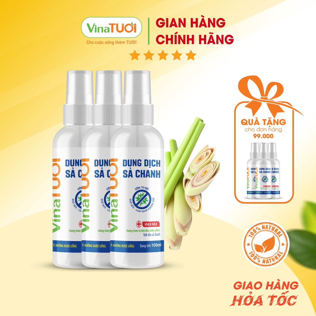Chai dung dịch Sả Chanh 100ml VINA TƯƠI xịt thơm đa năng tiện lợi nhỏ gọn bỏ túi