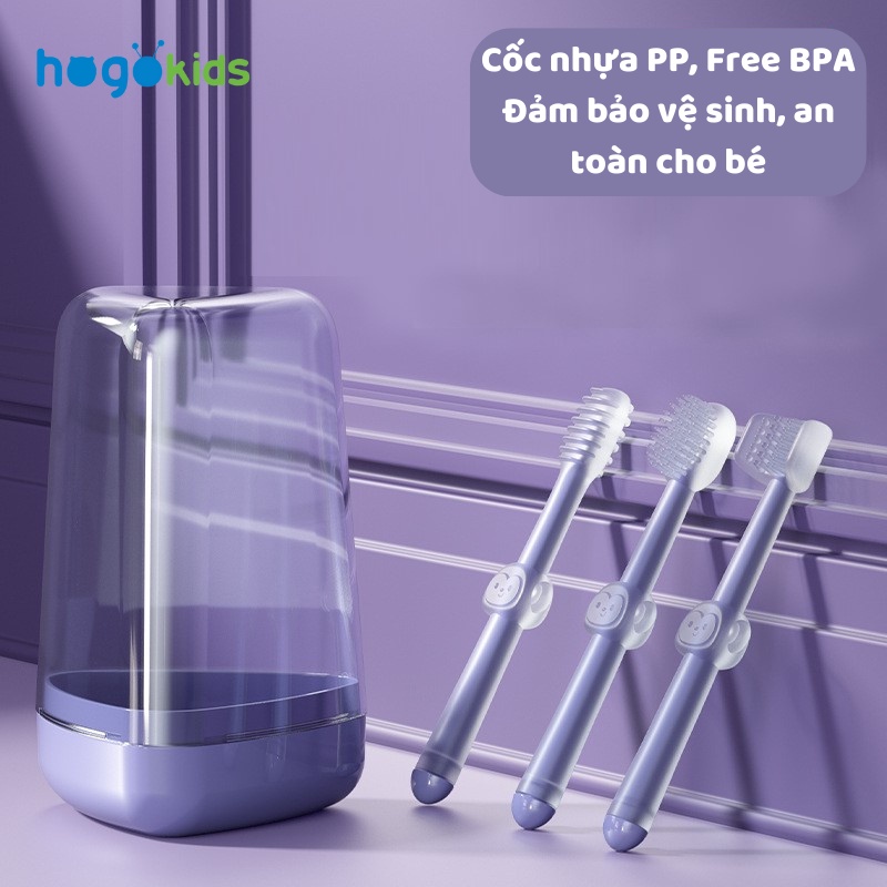 Set 3 Bàn Chải Rơ Lưỡi Silicone 3 Giai Đoạn Phát Triển Răng Nướu Hogokids - Có Hộp Đựng Cho Bé Từ 0-18m Timikid