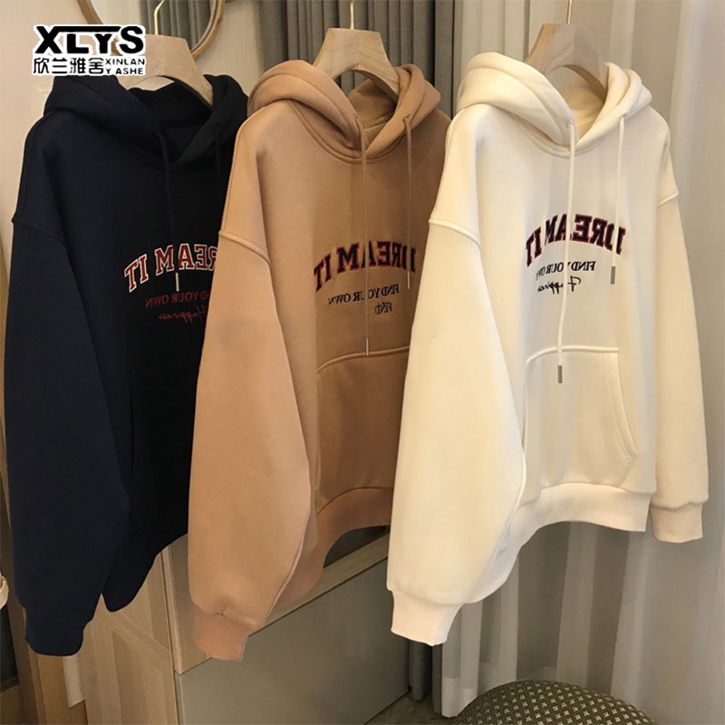 Áo hoodie nữ XINLANYASHE in chữ đơn giản thời trang Hàn Quốc