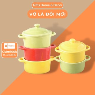 Bát ăn dặm , bát sứ ăn dặm cho bé có nắp và tay cầm dùng được trong lò nướng Alifis