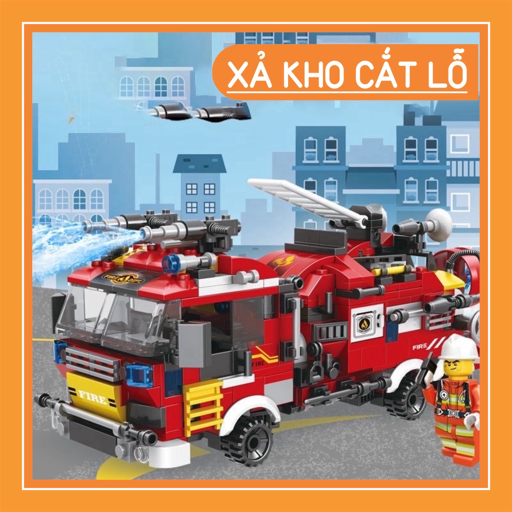 [806 chi tiết] đồ chơi lắp ráp legoo xe cứu hoả 8 in 1 - đồ chơi trí tuệ cho bé , lắp ghép tiểu đội chữa cháy thùng to