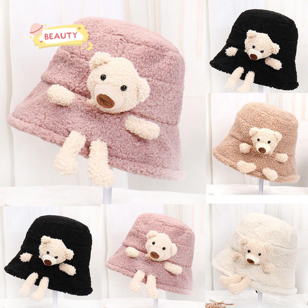 Mũ Tai Bèo Phủ Lông Họa Tiết Gấu Hoạt Hình Dễ Thương Giữ Ấm Mùa