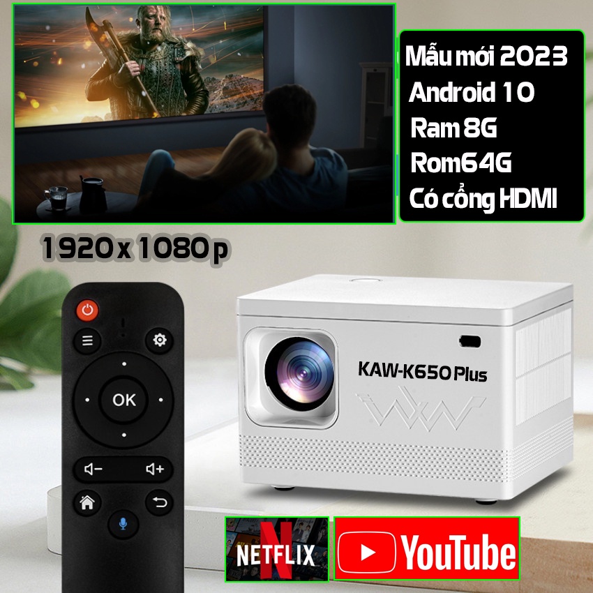 Máy Chiếu Mini KAW - K500, Máy chiếu Mini KAW-K650 Plus - Độ Phân Giải FullHD 1080P - Bảo Hành 12 Tháng