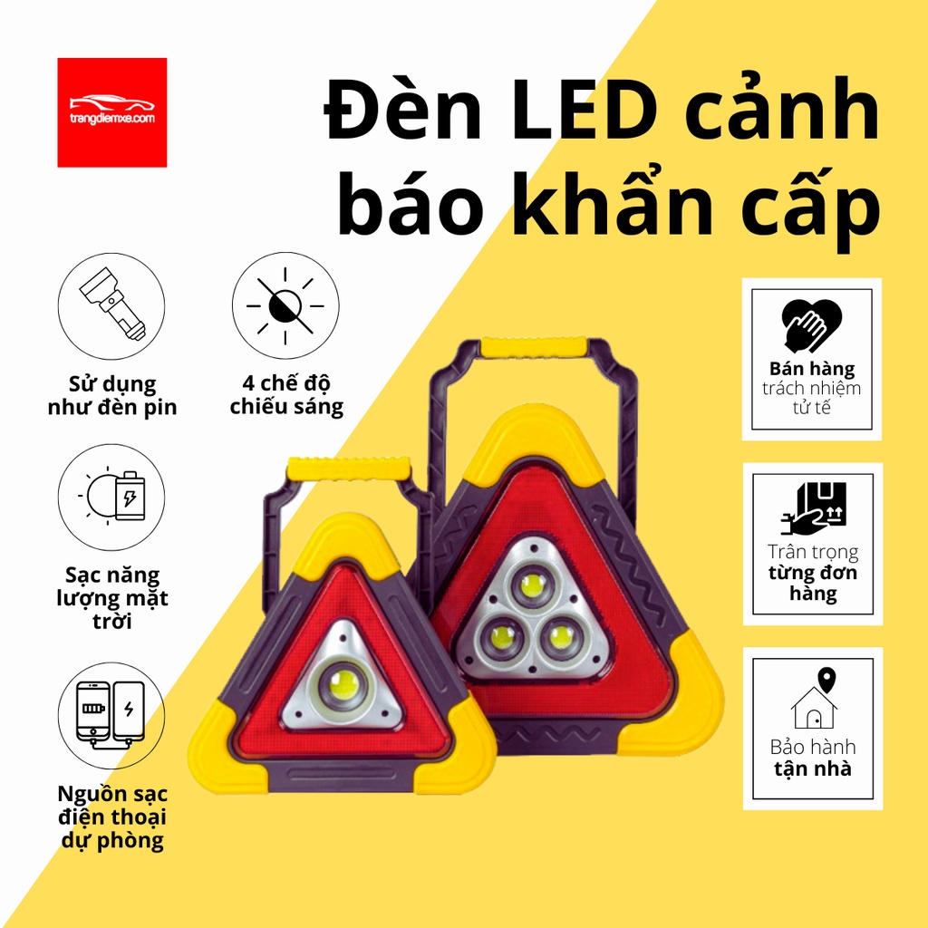 Đèn Led Cảnh Báo Khẩn Cấp Hình Tam Giác 4 Chế Độ Sáng Kiêm Nguồn Điện Dự Phòng Trangdiemxe 4 By-1058