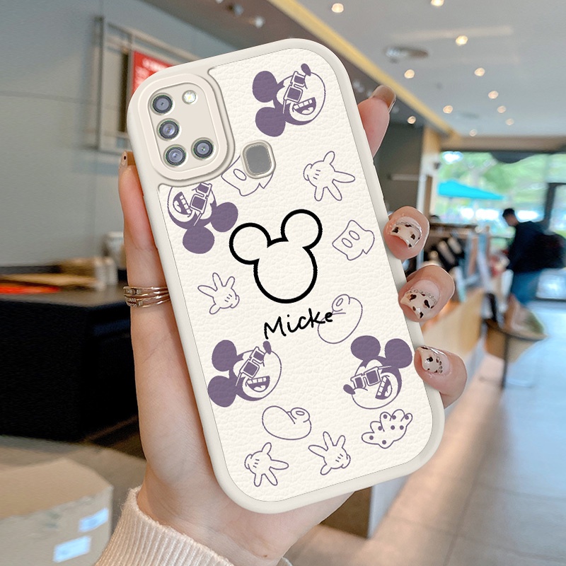 Ốp Điện Thoại Da Cừu Mềm Chống Sốc In Hình Chuột Mickey Cho Samsung Galaxy A21s