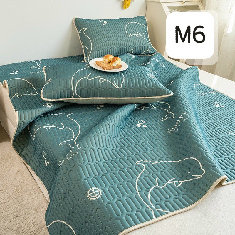 Chiếu điều hòa tencel,chiếu cao su non 5D,gồm 1 chiếu kèm 2 vỏ gối mẫu hoa lá cành