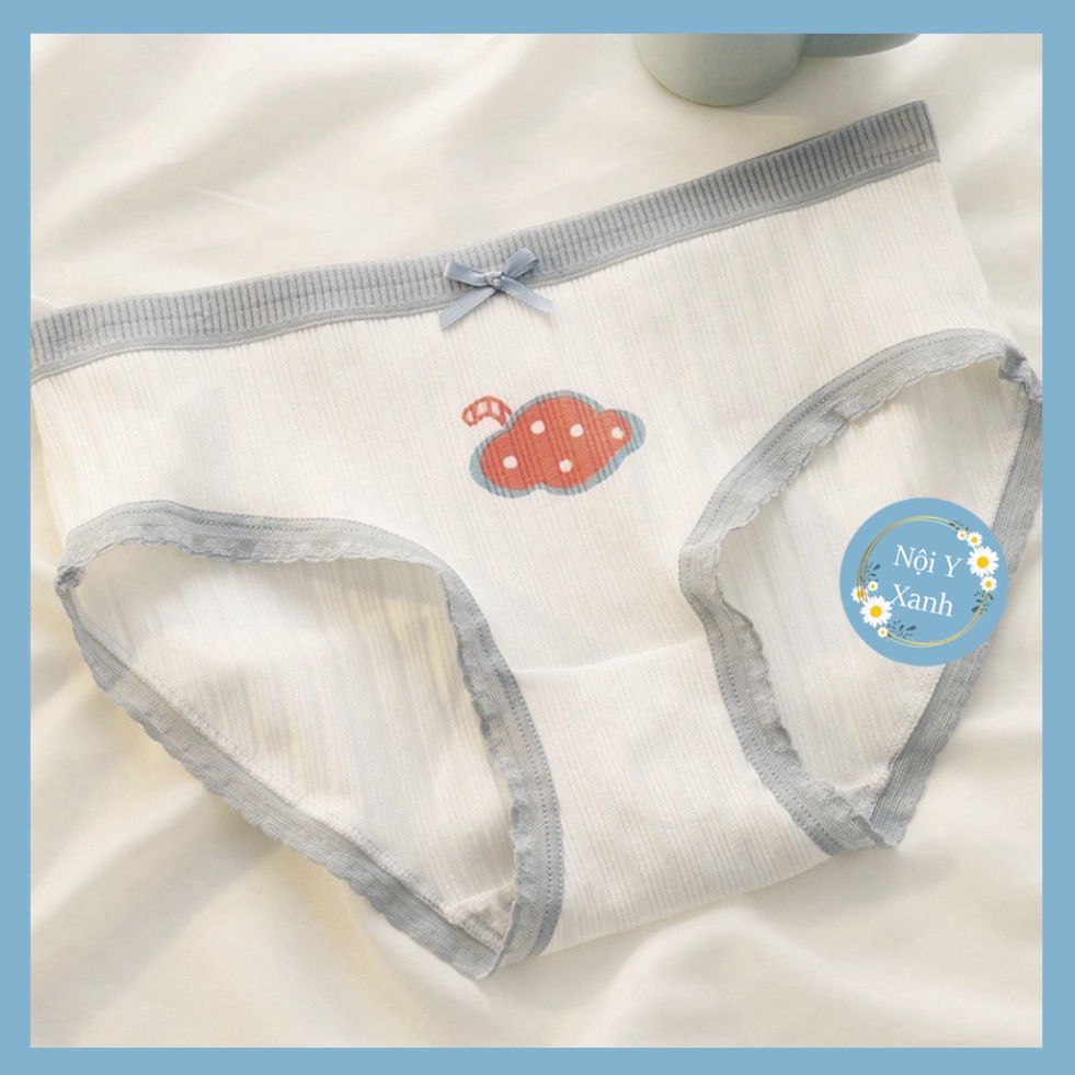 Quần Lót Nữ Cotton Viền Xám Họa Tiết Siêu Xinh 138 nội y xanh, chất đẹp, deal tốt