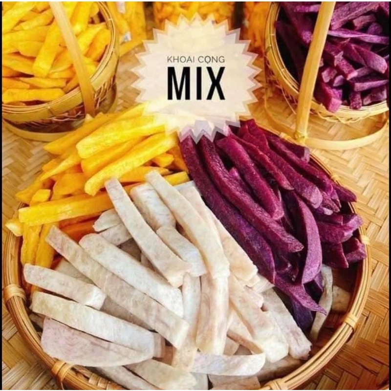 khoai lang sấy mộc mix 3 vị giòn rụm ,thơm ngon không đường ăn vặt ăn kiêng .
